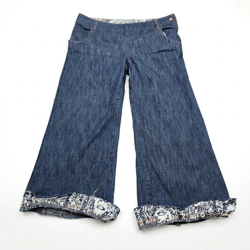 Oakley Womens Size 14 Jeans Wide Leg Crop Dark Wash Side‎ Zip Y2K Skater Flare